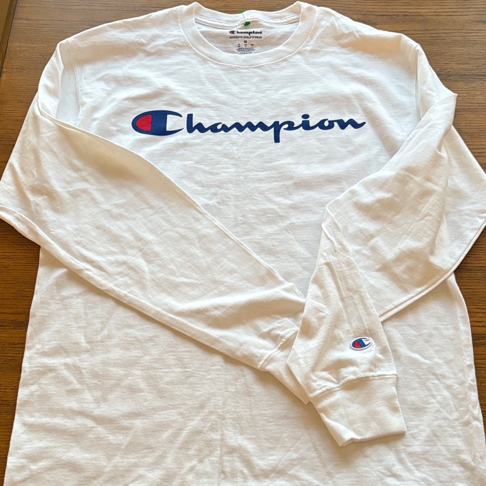 Champion Men’s White Logo Long Sleeve Tee